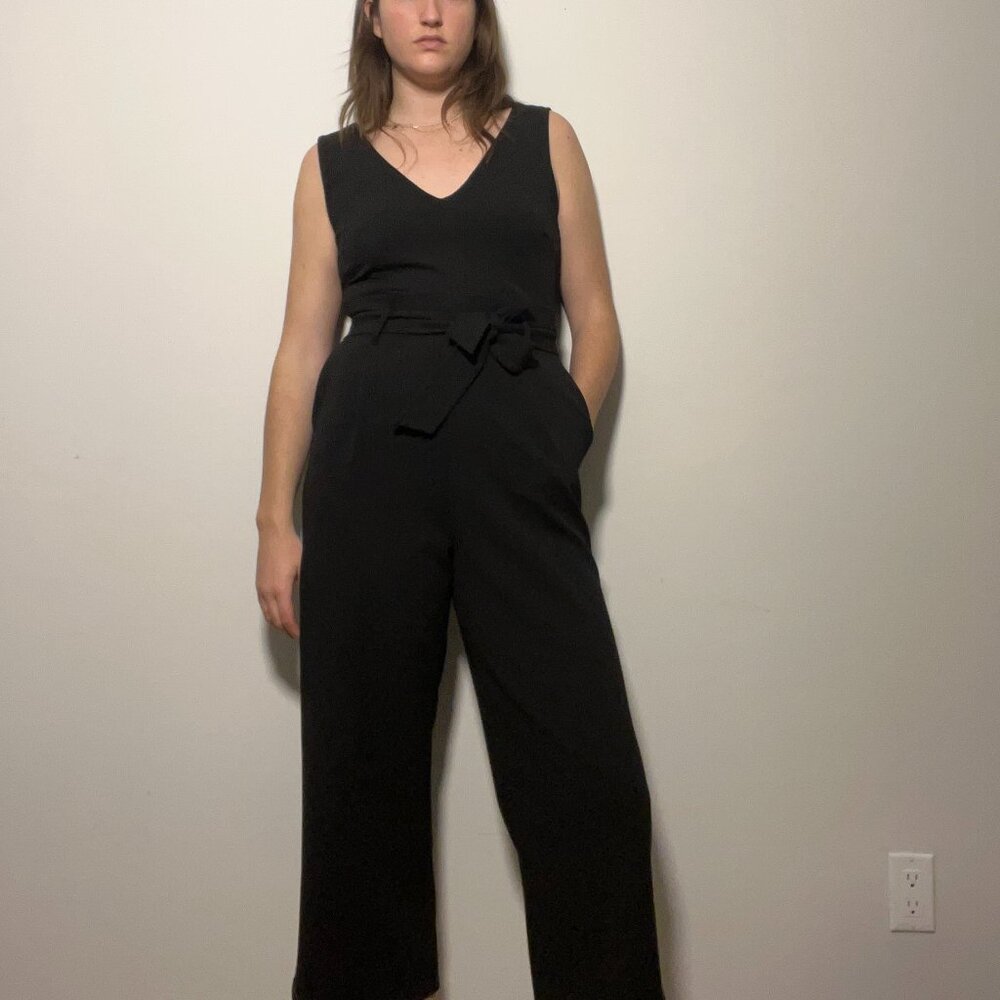 Black Formal Tie-Front V-Neck Romper